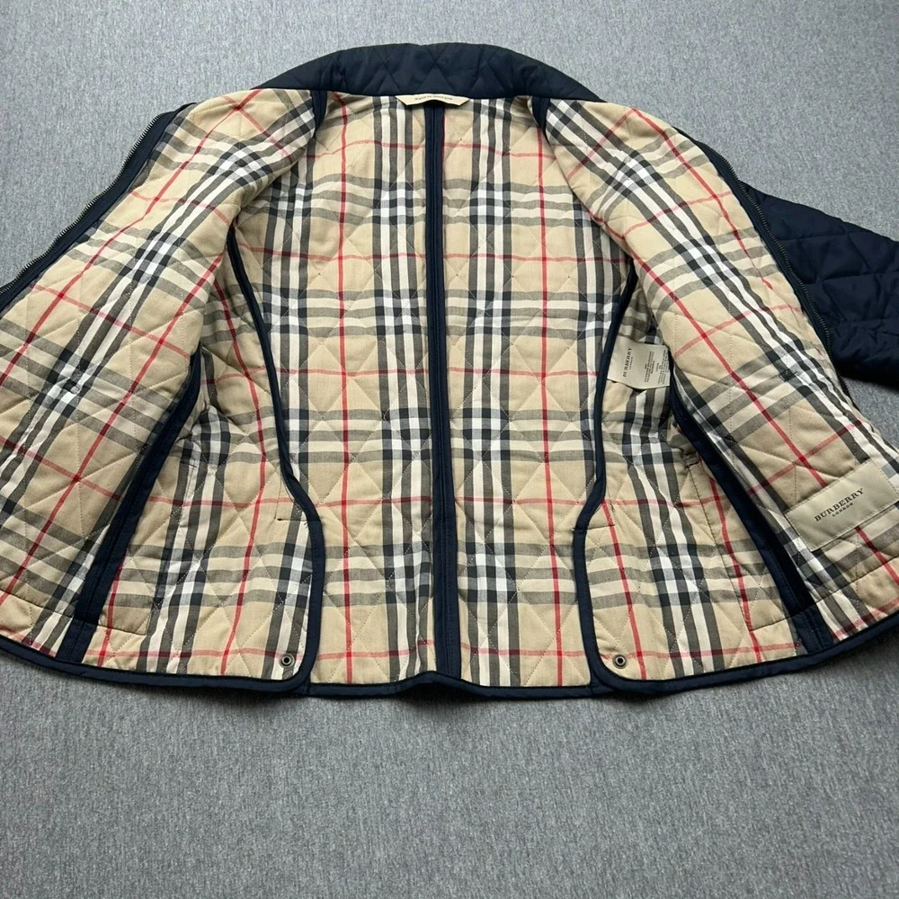 Burberry London Full Zip Quilted Jacket Womens Small Blue Plaid Lined - Picture 10 of 16
